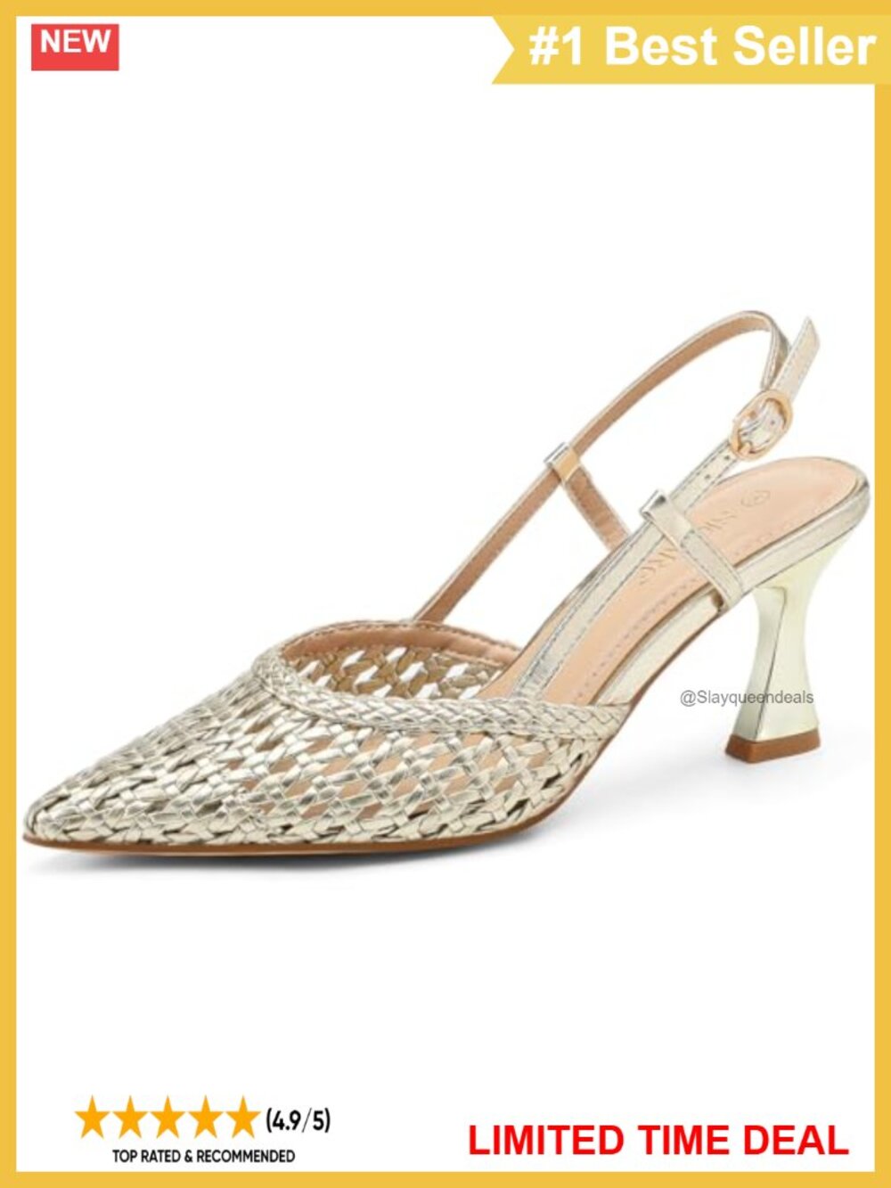 Woven Slingback Kitten Heels Pointed Toe Dress Pumps